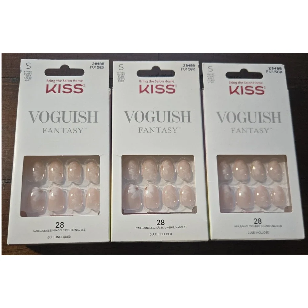KISS Voguish Fantasy Press On Nails 3 Packs Short Oval Floral Nude‎ FV156X 28ct